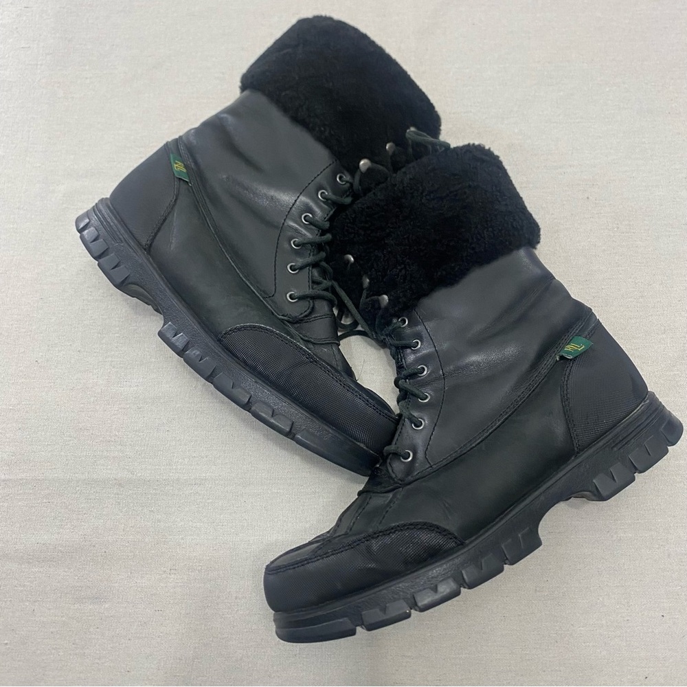Lauren Ralph Lauren Womens 8B Quinta Winter Boot Triple Black Leather Shearling
